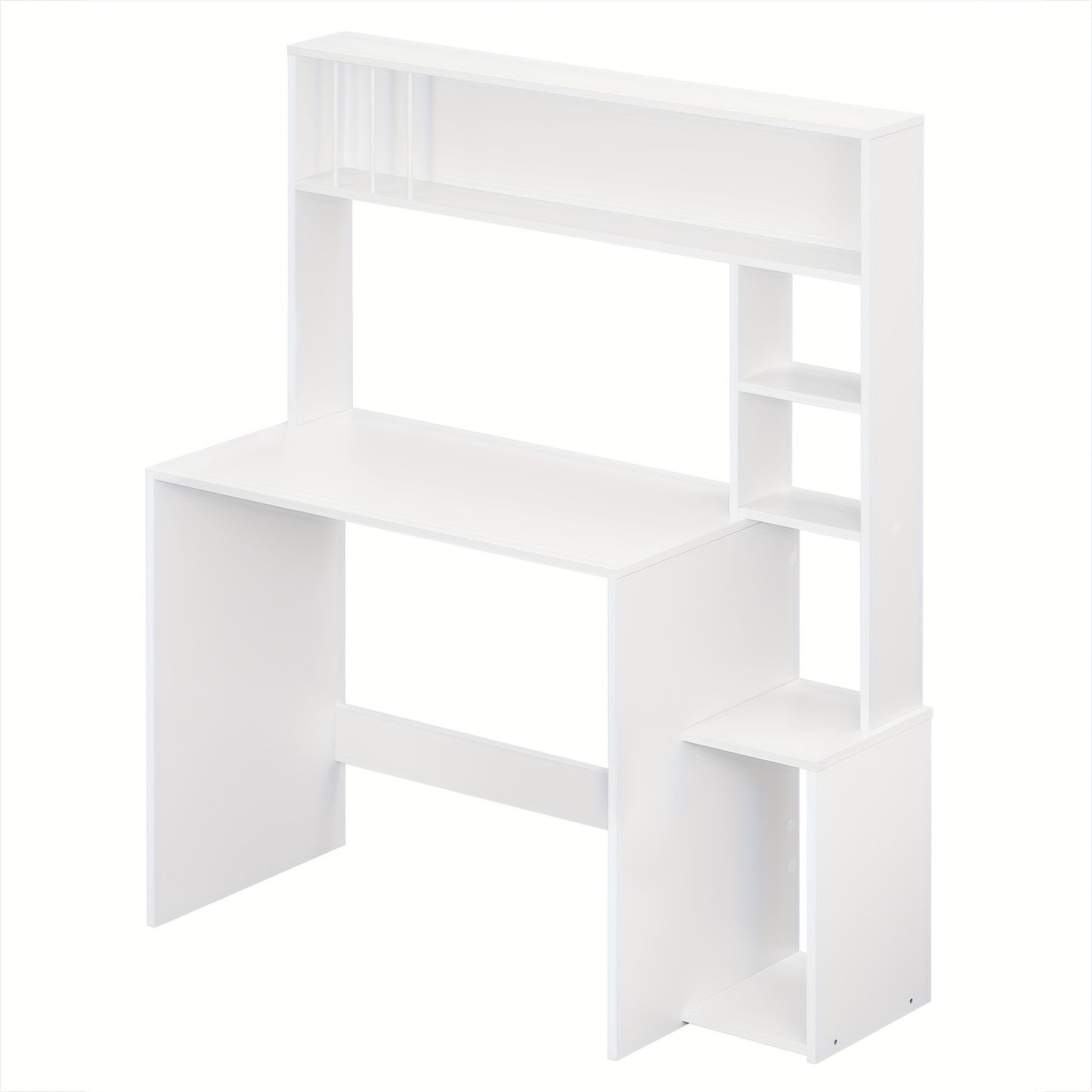 1 Stück Bürotisch, Computertisch mit Regalen, 5-stöckiges Bücherregal, Weißer Eichenholz Schreibtisch, Spiel- und Arbeitsplatz mit Stauraum, Heimbüro, Wohnzimmer-Schreibtisch, 113,5x139x45 cm