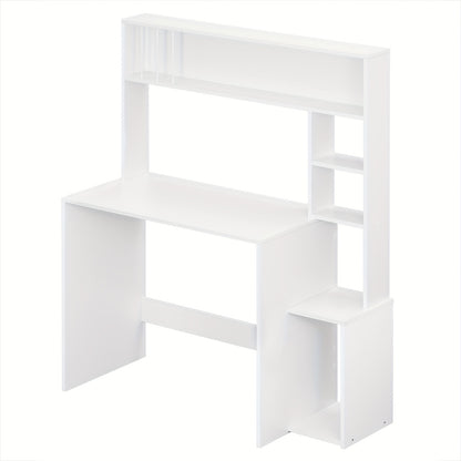 1 Stück Bürotisch, Computertisch mit Regalen, 5-stöckiges Bücherregal, Weißer Eichenholz Schreibtisch, Spiel- und Arbeitsplatz mit Stauraum, Heimbüro, Wohnzimmer-Schreibtisch, 113,5x139x45 cm