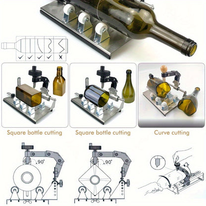 Glasflaschen-Schneideset, Multifunktions-Metallwerkzeug für Gebogene, Runde und Flaschenhals-Bearbeitung, DIY-Projektzubehör mit Glasbohrer, Schleifpapier, Handschuhe, Reinigungszubehör