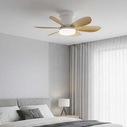 52 cm Deckenventilator mit LED-Lampe MISTRAL, kleiner, leiser Ventilator für Kinderzimmer, Büro, Küche, DC-Motor, geringer Stromverbrauch, reversibel für Sommer und Winter mit Fernbedienung, Holzfarbe