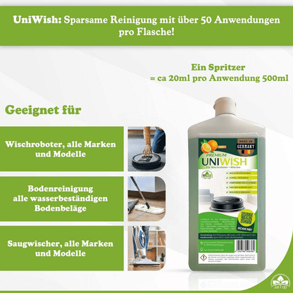 Wischroboter und Saugroboter Bodenreiniger UniWisch Orange 0,75L, schaumarm & streifenfrei für alle Böden