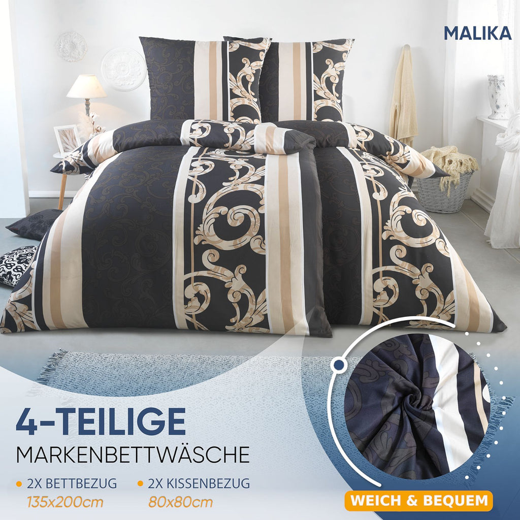 Bettwäsche 135x200 4teilig - Bettwäsche Set Allergiker geeignet - Bettbezug 135 x 200 & Kissenbezug 80x80 | modern & hochwertig