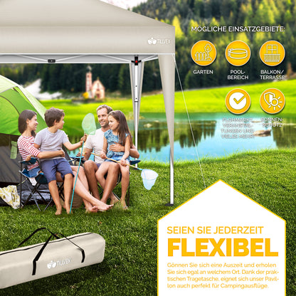 tillvex® Pavillon 3x3m Faltbar + 4er Set Sandsäcke | Pop-Up Faltpavillon Wasserdicht Stabil & Höhenverstellbar | Gartenzelt UV Schutz 50+ | Partyzelt Winterfest mit Tasche für Draußen Garten Camping