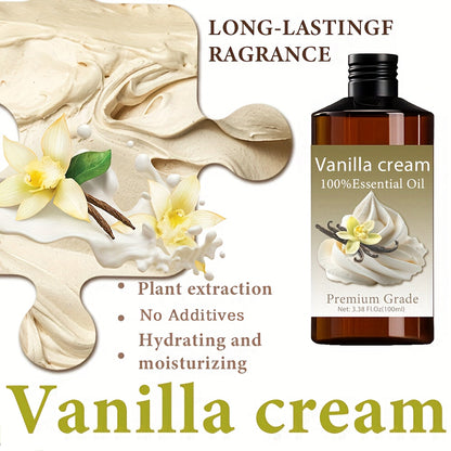 Vanillecreme Ätherisches Öl – Extrem gereinigt, 100 % reines ätherisches Öl – Feuchtigkeitsspendend, langanhaltender Duft, geeignet für Haut-, Haar-, Nagelpflege, Bad, Unisex – Massageöl