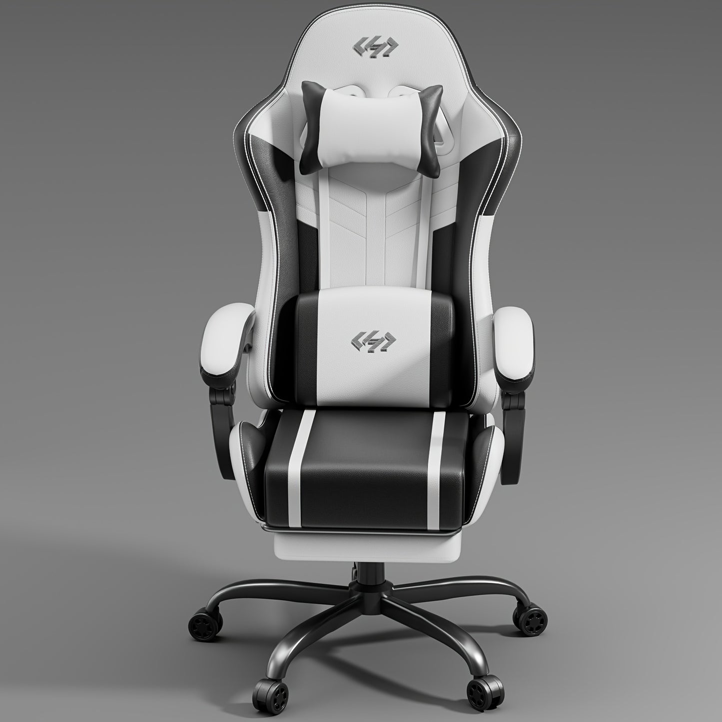 Neu verbesserte Gaming-Sitzgelegenheit mit integrierter Lendenwirbelmassage, ergonomisches Design für Erwachsene, verstellbare Lendenwirbelstütze und Kopfstütze, drehbarer Computerstuhl aus Kunstleder mit Fußstütze, Liegestuhl-Bürostuhl für lange Gaming-/
