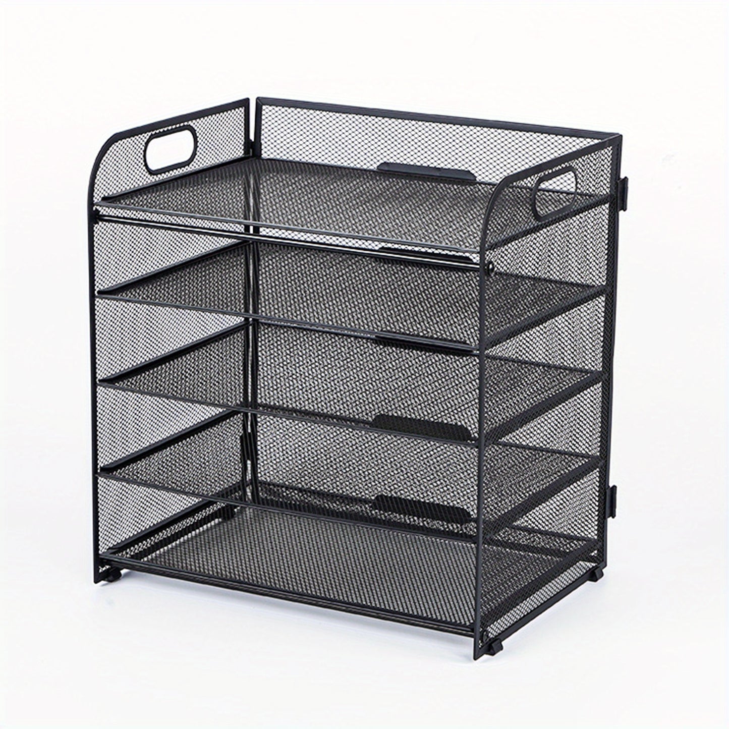 Mesh Desktop Organizer, 5-stöckige Briefablage, stapelbarer Mesh-Dateihalter, A4-Datei-Desktop-Datei-Organizer für Home Office (Schwarz)