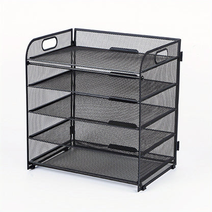 Mesh Desktop Organizer, 5-stöckige Briefablage, stapelbarer Mesh-Dateihalter, A4-Datei-Desktop-Datei-Organizer für Home Office (Schwarz)