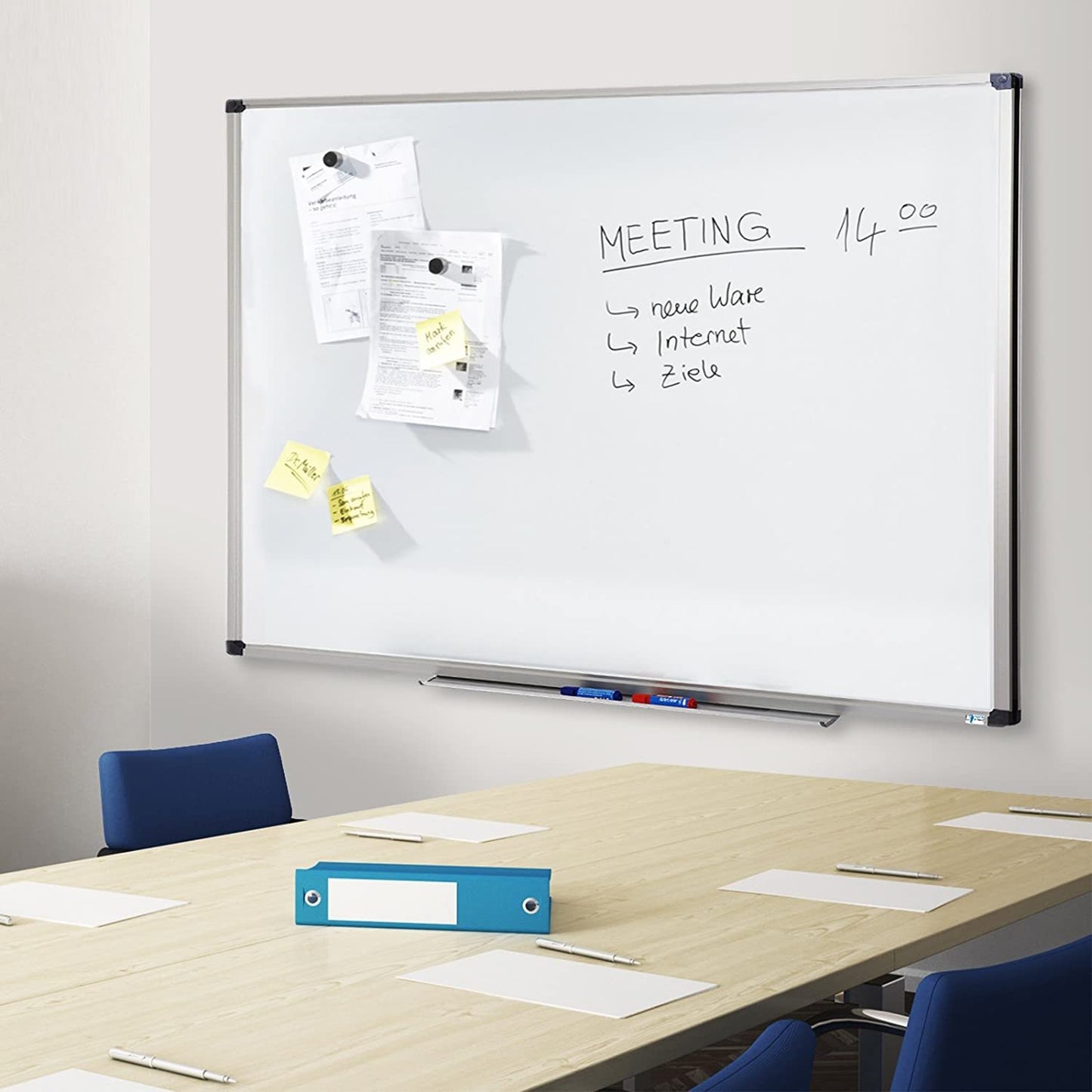 KARAT Magnetisches Whiteboard mit Alurahmen – Abnehmbare Stiftablage – Kratzfest & Trocken abwischbar – Magnettafel für Büro, Heim und Schule – Hoch oder Querformat