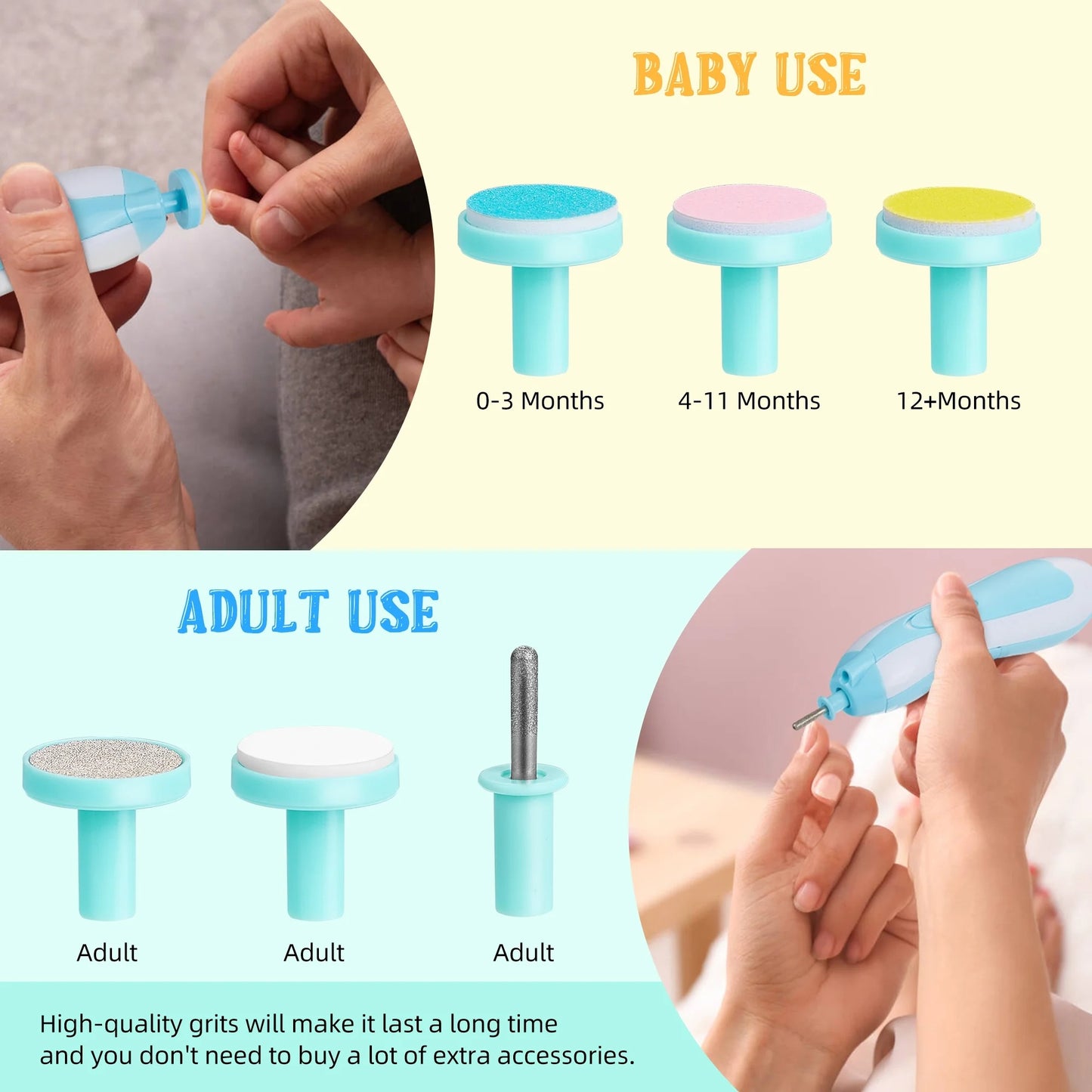 Cochildor Baby-Nagelschärfer, 6-in-1 Sicherheits-Schneider-Trimmer-Zange für Zehen  Finger, vor Gebrauch 2 AA-Batterien einlegen (Batterien nicht enthalten), Blau/Pink