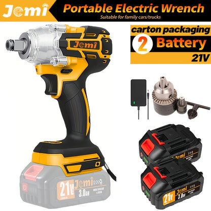 Jemi Tool 21V Akku-Schlagschrauber-Set, 4500 U/min, hohes Drehmoment, 1/2-Zoll-Antrieb, mit Steckschlüssel oder 13-mm-Bohrschraubenadapter, 3,0-Ah-Akku, Schnellladegerät, erhältlich in Kunststoffkoffer-Verpackung, ideal für die Autoreparatur und LKW-Repar