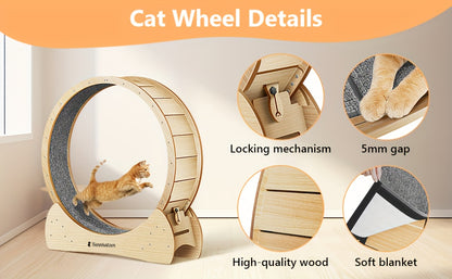 Großes Laufrad für Katzen  Hunde, XL-Größe – Indoor Holz-Laufrolle, sicher  bequem, beugt Übergewicht bei Katzen vor, perfektes Weihnachtsgeschenk