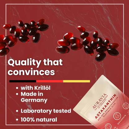 AURAVIA® Astaxanthin 12 mg + Krillöl – 120 Softgel Kapseln – Astaxanthin hochdosiert ohne Zusatzstoffe - Natürliche Antioxidantien aus der Haematococcus Pluvialis Alge