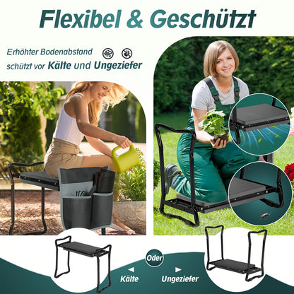 Höhenverstellbare Kniendbank für die Gartenarbeit, Tragkraft 180 kg, klappbarer Gartenhocker mit Werkzeugtaschen, Kniehilfe für die Gartenarbeit, 60 x 50 x 28 cm, Schwarz (Standard)
