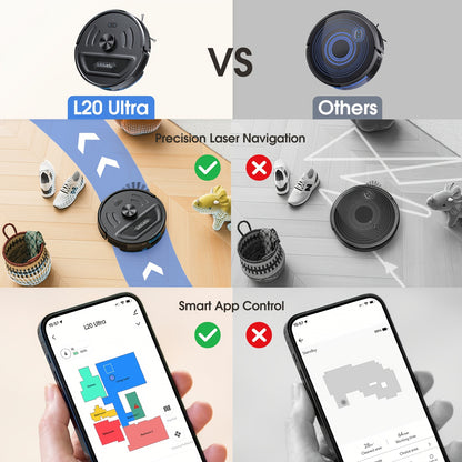 Lubluelu L20 Ultra Saug-Wisch-Roboter, 3-in-1-Roboterstaubsauger, 8000 Pa Super-Saugkraft, 120 Minuten, Aufladung bei Unterbrechung, präzise Navigation, intelligente Reinigung, 5 Karten, 30 Sperrzonen, intelligente APP-Steuerung, für Teppich, Tierhaare, H