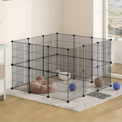 Kompakte Haustierbarriere für Kleintiere - Einfache Selbstinstallation, robuste und erweiterbare Gehege mit Eingang für Innen- und Außenbereich - Ideal für Welpen, Kaninchen, Kätzchen und mehr