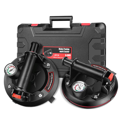 Paar 2x PACK Vakuum-Saugnapf mit Manometer, robuste Vakuum-Saugnapf mit Griff, Glas-Saugnapf für Granitfliesen, Glasheber, schwarzer, leistungsstarker Industrie-Vakuum-Fliesenaufheber für Granitfliesen, Fensterglas-Saugnapf