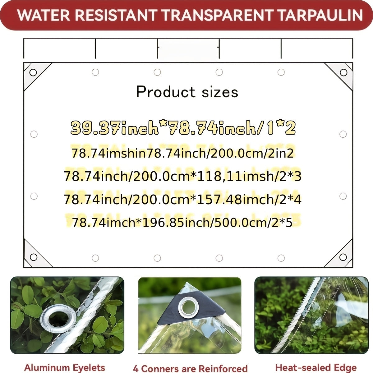 Europäisches, transparenter, wasserdichter PVC-Planen-Set in mehreren Größen, enthält 3 gängige Größen für unterschiedliche Anforderungen. Es besteht aus hochwertigem PVC-Material  ist mit einem standardisierten goldenen Metallösen-System ausgestattet, um