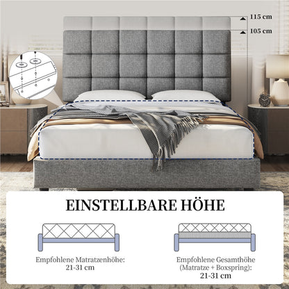 Costoffs Polsterbett mit Höhenverstellbarem Kopfteil Stoffbett mit Lattenrost Stabiler Bettrahmen Gepolstertes Bettgestell