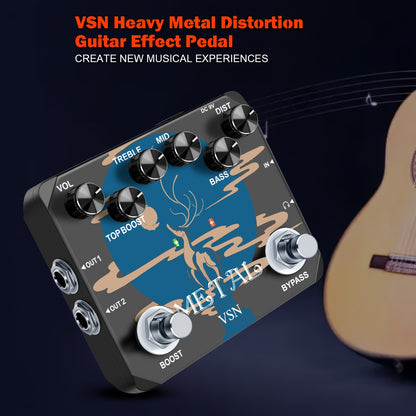 Heavy Metal Distortion Gitarrenpedal, Realisieren Sie die Sounds von Metal, Rock und Punk, Muff Top Boost Distortion Gitarren Effektpedal mit 80er oder 90er Metal Sounds und Kopfhörer nutzbarem Output True Bypass, Beachten Sie, dass die Stromversorgung ni