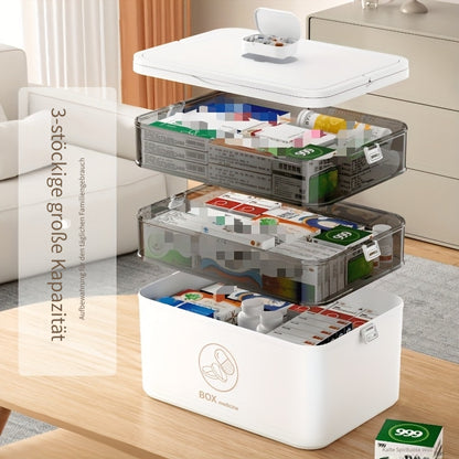 3/4-stöckige stapelbare Familien-Medizinbox - Medizin-Organizer mit großem Fassungsvermögen, hoher Qualität, sichtbarem Fenster, verdicktem Kunststoff, sicherem Klappdeckel für Zuhause, Studentenwohnheim, Büro & Reise, Medizin-Aufbewahrungsbox, transparen