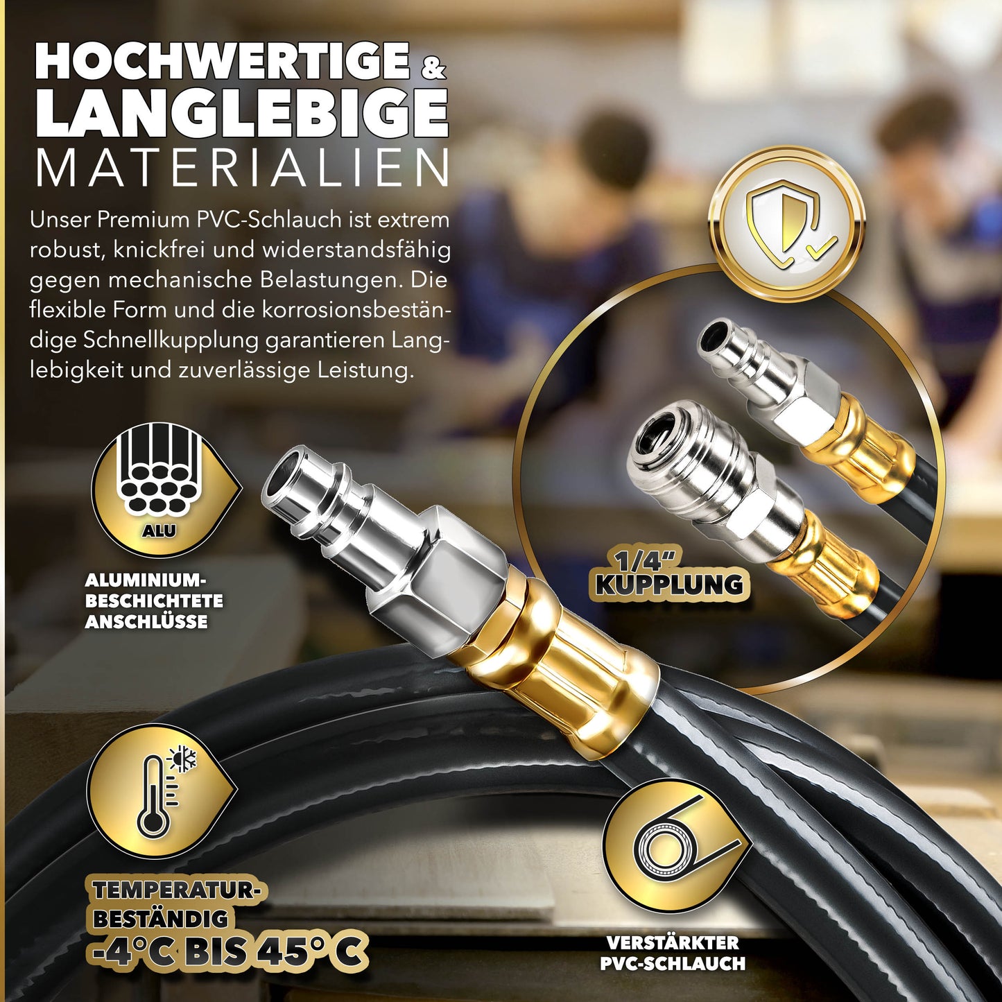 TRESKO® Druckluft Schlauchtrommel automatisch | Druckluftschlauch Aufroller 1/4" Anschluss | Wandschlauchhalter Automatik Schlauchaufroller