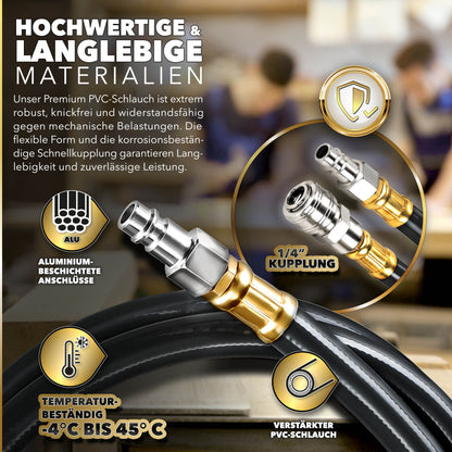 TRESKO® Druckluft Schlauchtrommel automatisch | Druckluftschlauch Aufroller 1/4" Anschluss | Wandschlauchhalter Automatik Schlauchaufroller