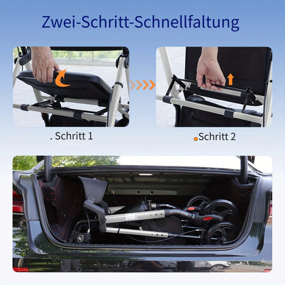 Geschenke für Senioren, faltbarer Aluminium-Rollator, 20,32 cm Geländeräder, ergonomischer Sitz & Rückenlehne, doppelt höhenverstellbar, 136,08 kg Tragkraft