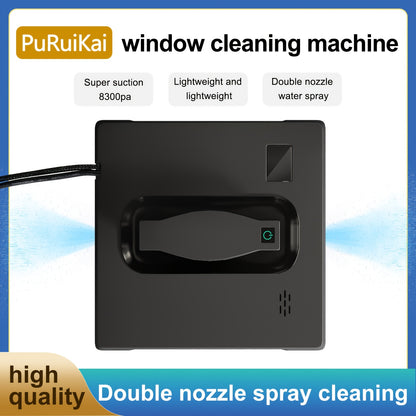 PuRuiKai21B 2026 aufgerüsteter quadratischer Fensterreinigungsroboter (Plug In): vollautomatisch mit Fernbedienung, automatischer Wassersprühfunktion und 4,5‑m Sicherheitsseil, 4er‑Set Reinigungstücher (aus lokalem Lager versandt)