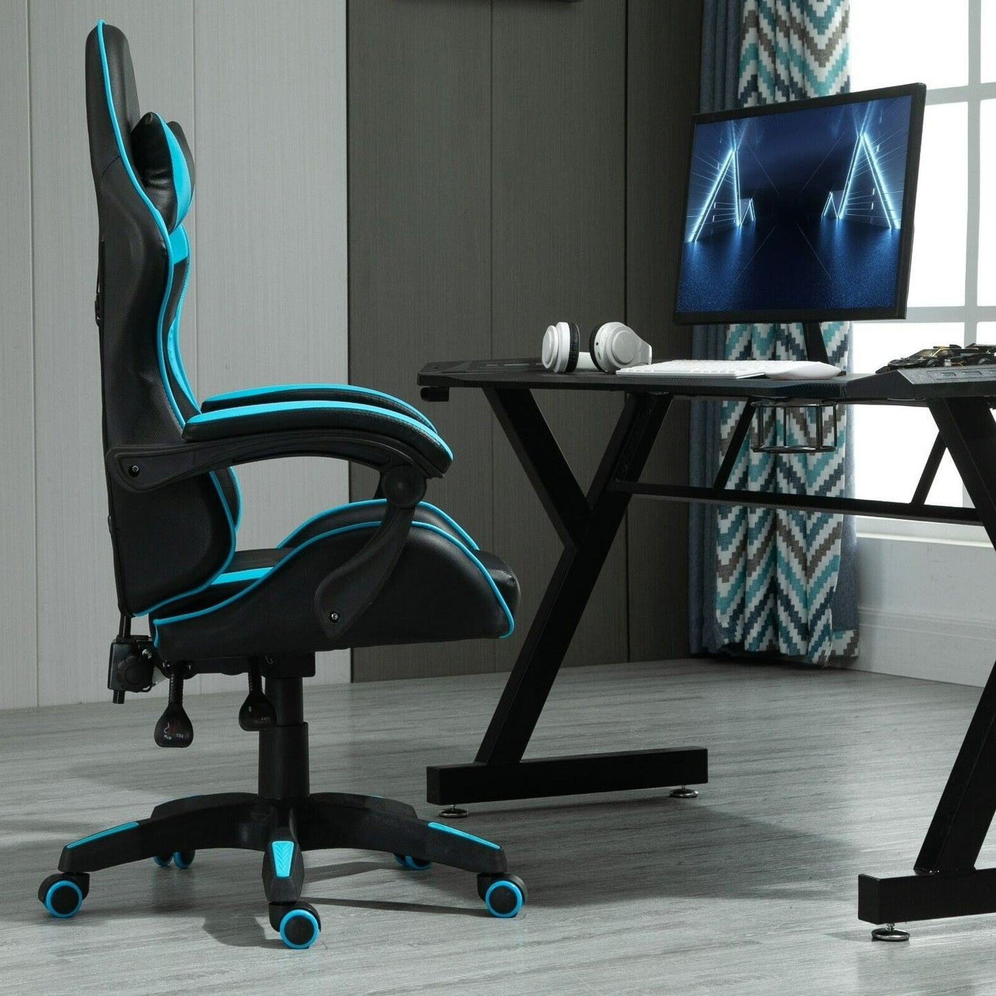 MCC Drehbarer Gaming-Stuhl, Kunstleder, Heimbürostuhl, Schreibtischstuhl, mit Kippfunktion, Modell A