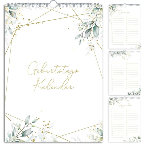 Geburtstagskalender undatiert Geburtstagsplaner Wandkalender A5 immerwährend Jahresunabhängig Kalender Geburtstagsübersicht zum Aufhängen Eukalyptus Design Grün Blätter