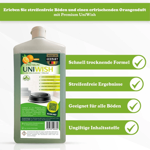 Wischroboter und Saugroboter Bodenreiniger UniWisch Orange 0,75L, schaumarm & streifenfrei für alle Böden