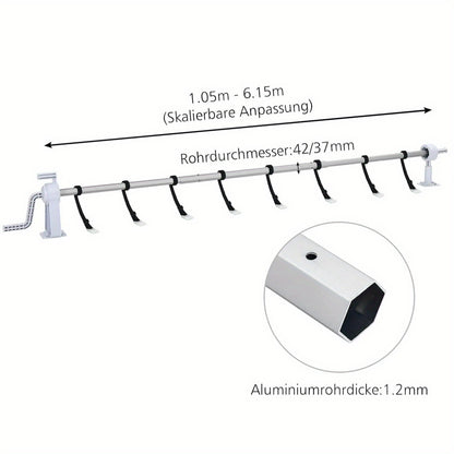 Pool Reel 1.05M - 6.15M Rollsystem für Pool-Planen, Rollgerät für feste Montage, inklusive 8 Rollen für Poolplane und Abdeckungen - Typ B
