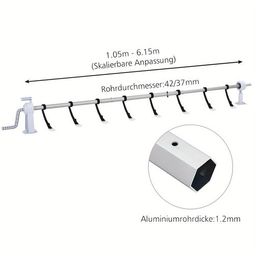 Pool Reel 1.05M - 6.15M Rollsystem für Pool-Planen, Rollgerät für feste Montage, inklusive 8 Rollen für Poolplane und Abdeckungen - Typ B
