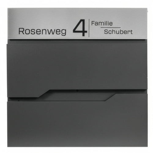 Briefkasten personalisiert, mit Name Straße Hausnummer, anthrazit RAL7016, Zeitungsfach und 2 Schlüssel, V2A Namensschild, Postkasten, Grafner Wandbriefkasten graviert, incl. Montagematerial anthrazit Briefkasten mit Namen personalisiert graviert anthrazi
