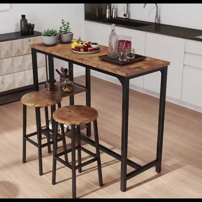 Barhocker-Set 2-tlg. mit Tisch |120 x 40 x 91,5 cm | Aus Metall | Schwarz/Retro COREE TB31