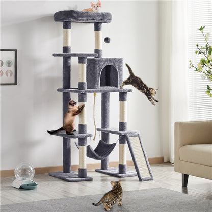 Costoffs Kratzbaum 160cm Stabiler Katzenkratzbaum Katzenbaum mit Katzenhöhlen und Plattformen Spielhaus für Katzen