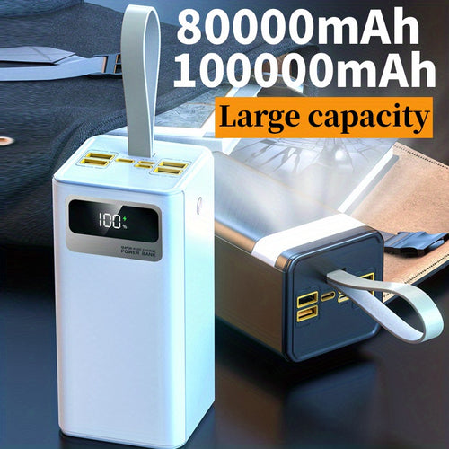 80000mAh/100000mAh Powerbank, 22,5W Super-Schnellladung, Ultra-Großkapazität Powerbank, Intelligente Digitalanzeige, Leder-Trageschlaufe, Outdoor-Camping-LED-Licht, Reise-Notstromversorgung, Geeignet für Handys, Android  Digitale Geräte, Kann Mehrere Gerä