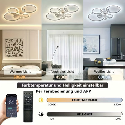 Deckenventilator mit Beleuchtung, LED Deckenleuchte mit Ventilator, Fernbedienung und leisem App, dimmbare Deckenlampe mit Timer und Ventilator für Schlafzimmer, Wohnzimmer, Esszimmer, 80 x 12 cm