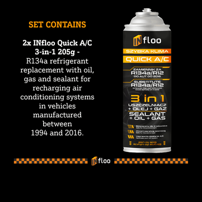 INfloo Set aus 2 QUICK A/C R134a 3-in-1 Gas-Öl-Dichtungsmittel-Schlauch mit Manometer Kältemittel für Autos bis 2016 Selbstbedienungs-Klimaanlagen-Nachfüllung und -Abdichtung Sofortige Kühlung und präzise Druckregelung