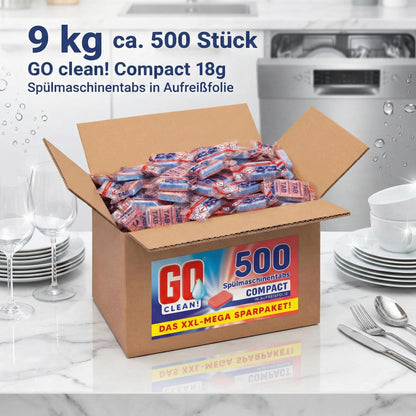GO clean! Compact 18g Spülmaschinentabs in Aufreißfolie 9 kg ca. 500 Stück od. 4,5 kg ca.250 Stück -- Basis-Reinigungskraft