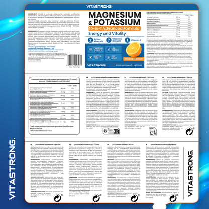 Vitastrong Magnesium und Kalium Formel 10-in-1, Kalium- und Magnesium-Integrator Multivitamin-Sticks 24 mit Vitamin C und B-Vitaminen, ohne Saccharose, Gluten, Orangen-Geschmack