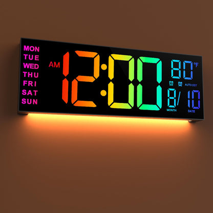 Große automatisch abblendende digitale Wanduhr mit Fernbedienung, 41,15 cm LED-Bildschirmanzeige, automatische Sommerzeit/Helligkeit, Timer, Doppelwecker, 8 RGB, Datum, Temperatur, Uhr für Wohnzimmer, Schlafzimmer, Fitnessstudio, Lager, Büro, Heimdekor, M