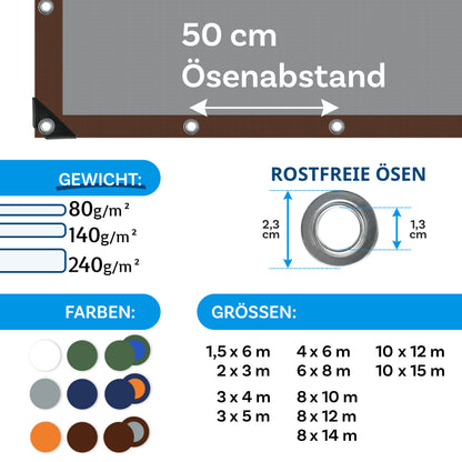 FLOORDIREKT Abdeckplane 140 g/m² - Reißfeste Schutzplane für jedes Wetter - mit Ösen - Wetterfest & Wasserdicht - für Garten, Camping, Bau & Outdoor - in 9 Farben & 12 Größen Erhältlich