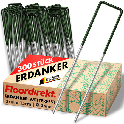 FLOORDIREKT Erdanker - Bodenanker aus Eisendraht - 15 x 3 cm - Für Kunstrasen, Unkrautvlies, Zelt, Garten & Camping - Stabil & Korrosionsbeständig