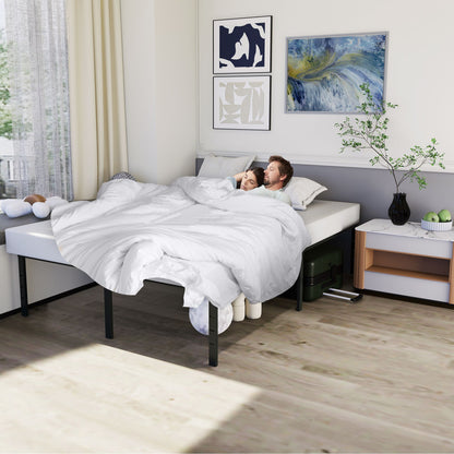 Moderner Metallbettrahmen, Plattformbett aus Metall, robuste Stahl-Lattenroste, Stauraum unter dem Bett für Schlafzimmer, Gästezimmer, Schwarz