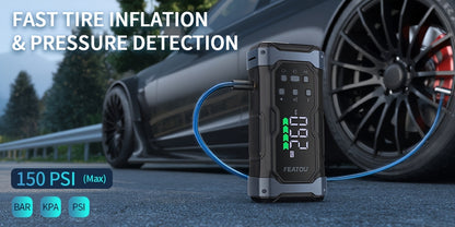 Startkabel-Booster mit Luftkompressor  Reifenfüllgerät, Hochleistungs-Startkabel-Booster 20000mAh mit Luftkompressor/Reifenfüllgerät, 12V-Starthilfe für Auto (Benzin/Benzin/14L Diesel), 9-in-1 tragbarer Startkabel-Booster-Powerpack, tragbarer Autostarthil