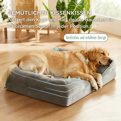 XL/XXL Orthopädisches Hundebett für große Rassen – Abnehmbares  waschbares Sofabett mit orthopädischer Eierwaffel-Unterstützung  Nackenkissen, geeignet für mittelgroße bis große Hunde  Welpen