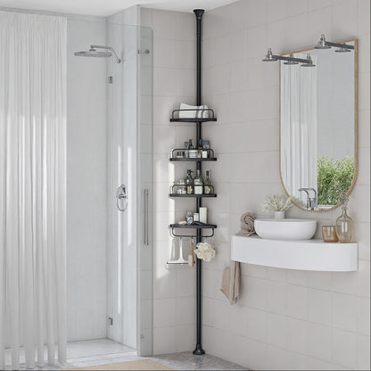 Duschregal, Eckregal Bad, mit 4 Ablagen, Badregal, Gesamthöhe 85-305 cm, höhenverstellbar, Badezimmer-Regal
