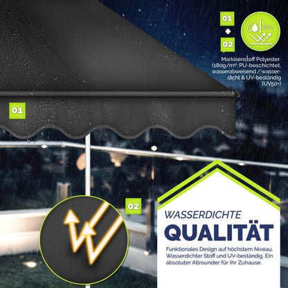 tillvex® Klemmmarkise Balkon mit Handkurbel | Balkonmarkise ohne Bohren | Markise UV-beständig & höhenverstellbar | Sonnenschutz Terrasse Wasserfest