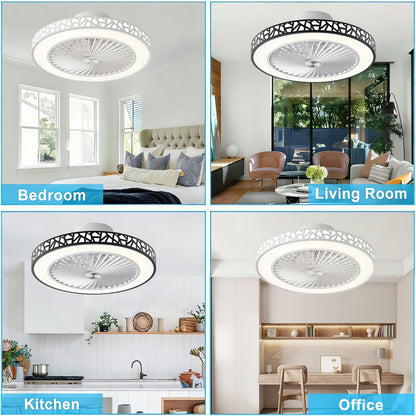Deckenleuchte mit Ventilator und Fernbedienung, 6-stufig leise dimmbare Deckenleuchte mit Ventilator, Timer, reversibel, 3000K-6500K, Nachtlicht, 48 cm, Leuchte mit Ventilator, für Wohnzimmer, Schlafzimmer und Esszimmer